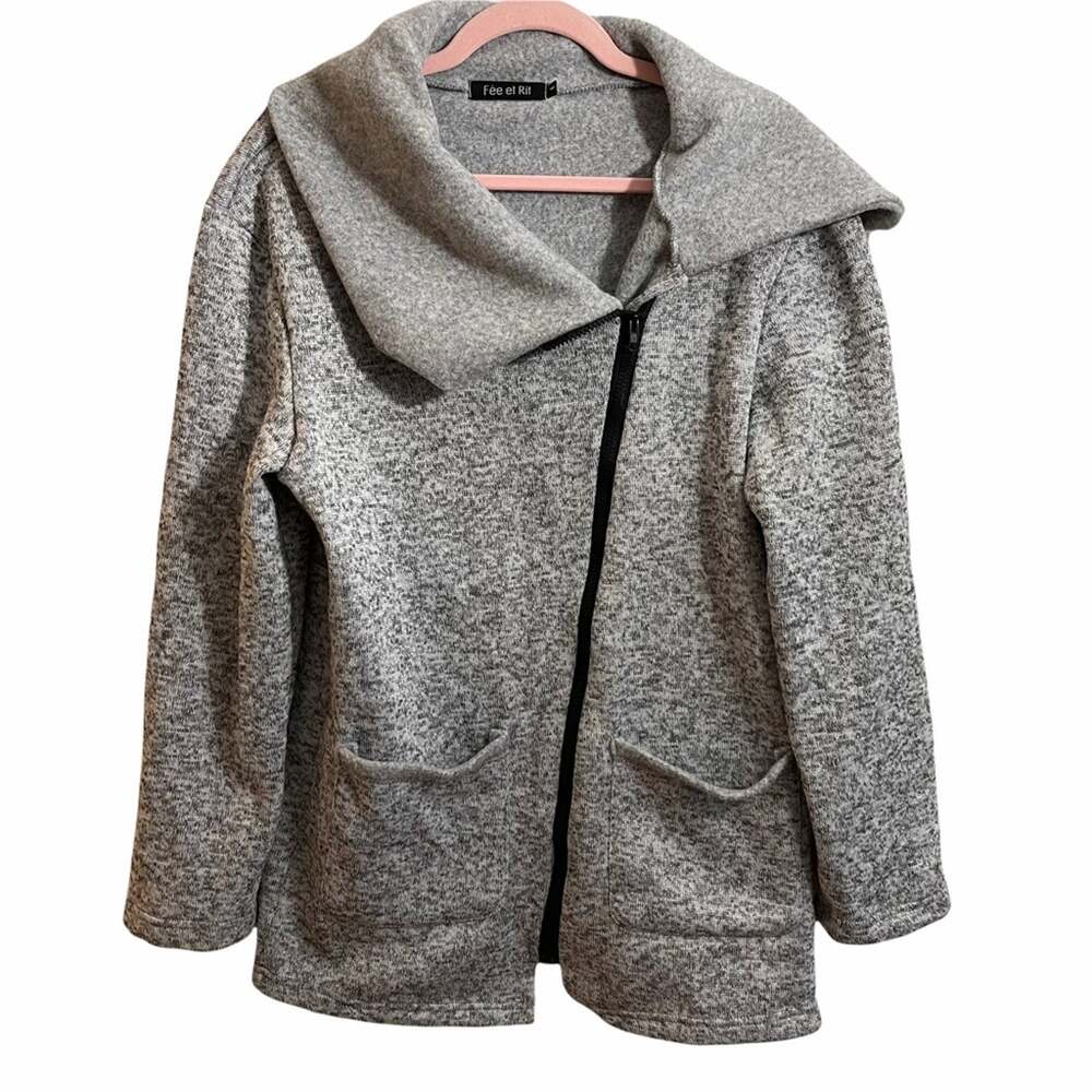 Fee Et Rit Gray Asymmetrical Zipper Sweater Jacket